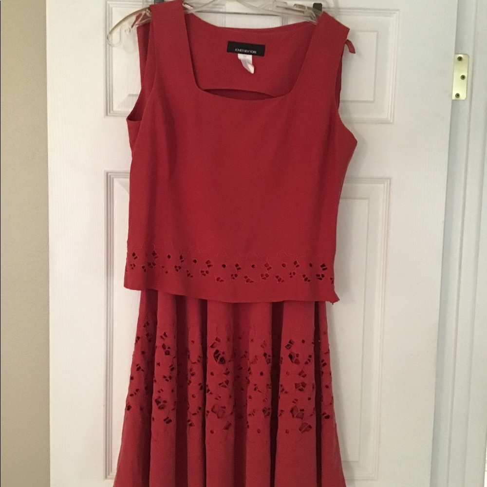 Silk/linen Jones New York Red 2 piece dress.
